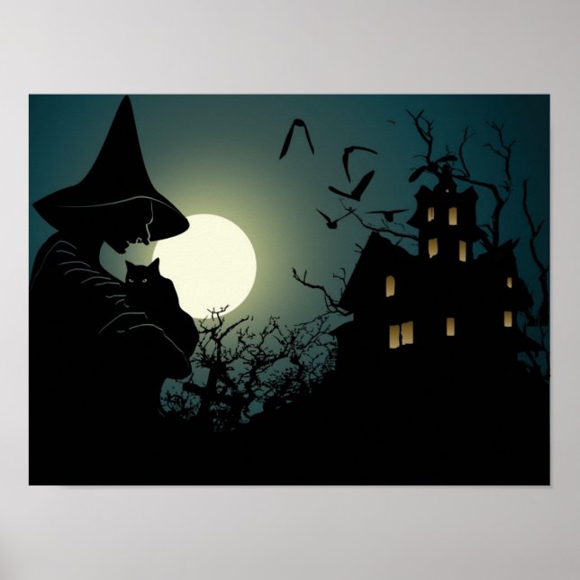 Poster Halloween: bruxa e casa de caça (Frente)