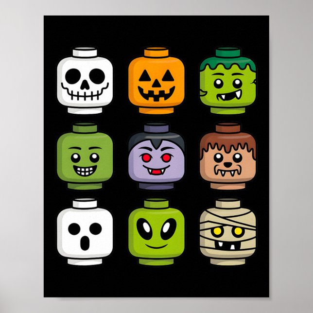 Poster Halloween Building Brick Head Pumpkin Ghost Zombie (Frente)