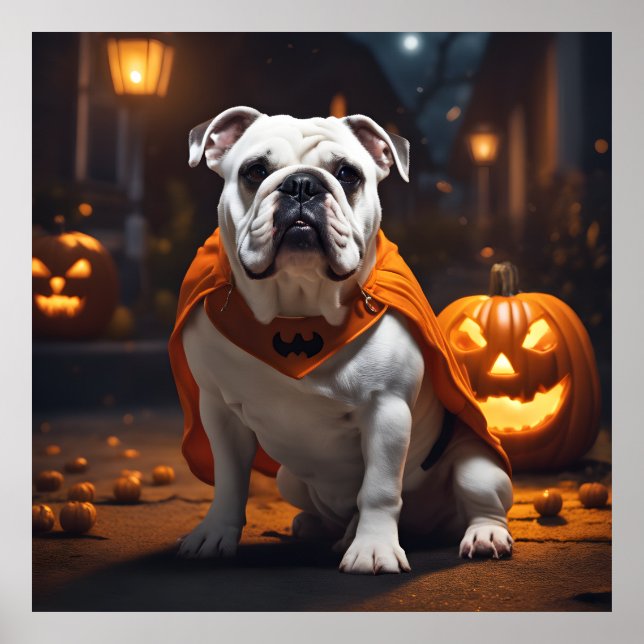 Poster Halloween Bulldog Com Figurume Em Uma Noite De Out (Frente)