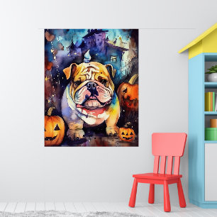 Poster Halloween Bulldog Com Pumpkins Assustado