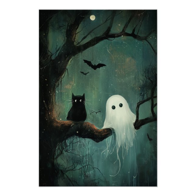 Póster Halloween Cat e Ghost (Frente)