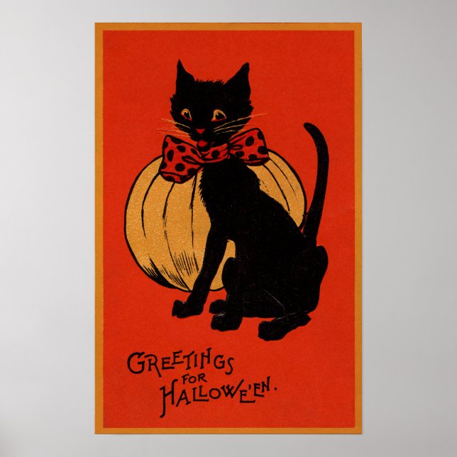 Póster Halloween Cat e Pumpkin (Frente)