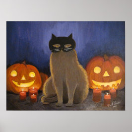 Poster Halloween Cat Mask & Jack-o'-lantern Wall Art