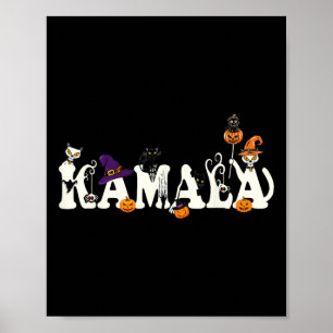 Poster Halloween Cat Pumpkin Witch Hat Lover Kamala Haris