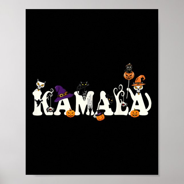 Poster Halloween Cat Pumpkin Witch Hat Lover Kamala Haris (Frente)