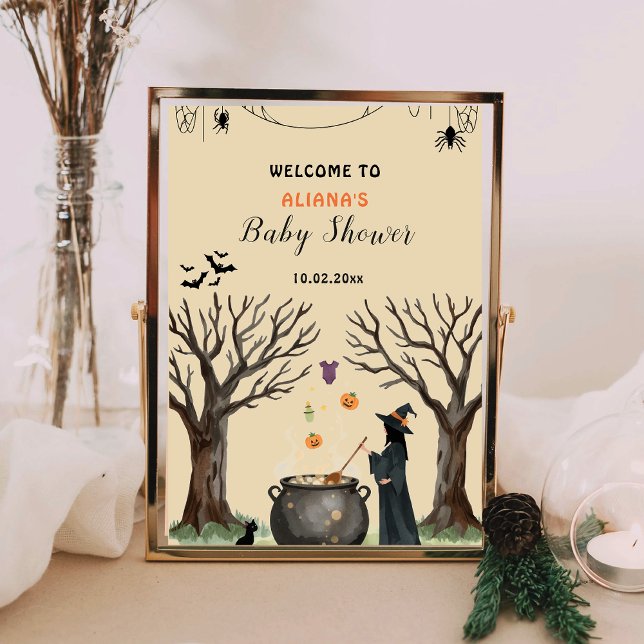 Poster Halloween Cauldron Spooky Chá de fraldas Bem-vindo (Criador carregado)