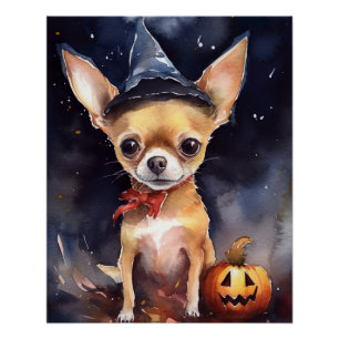 Póster Halloween chihuahua com Pumpkins assustado