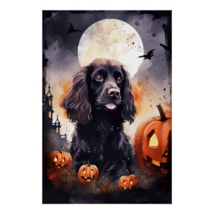 Póster Halloween Cocker Spaniel Com Pumpkins