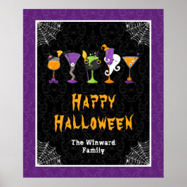 Poster Halloween Cocktails Purple Damask Party Sign