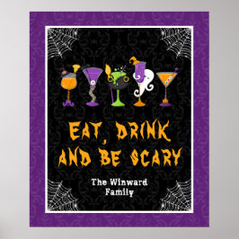 Poster Halloween Cocktails Purple Damask Party Sign