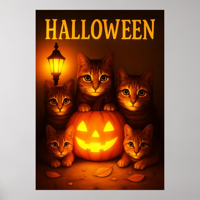 Poster Halloween com Cat Orange Digital Art (Frente)
