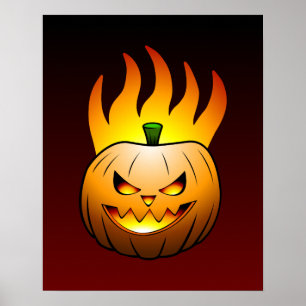 Poster Halloween com Jack O'lantern Flamejante