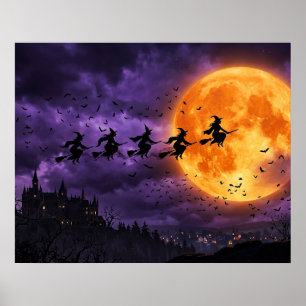 Poster Halloween com Lua e Bruxa