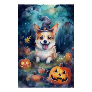 Póster Halloween Corgi Com Pumpkins Assustado