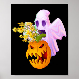 Poster Halloween Costume Vintage Floral Ghost Pumpkin