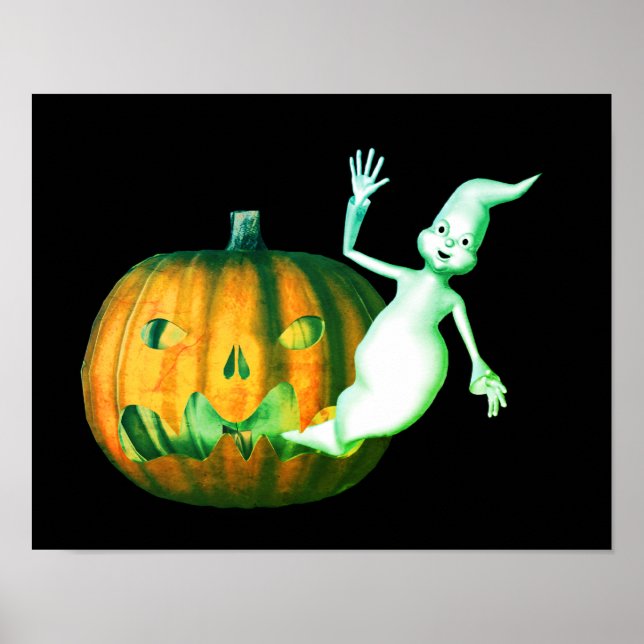 Poster Halloween Cute Ghost Jack O Lanterna (Frente)