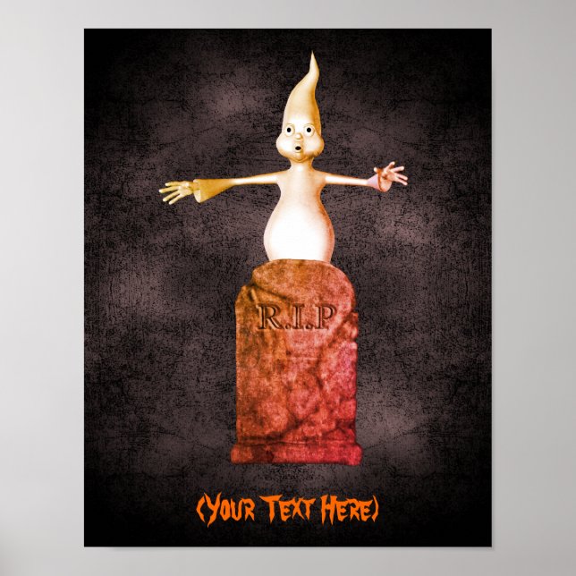 Poster Halloween Cute Ghost Tombstone Personalizado (Frente)