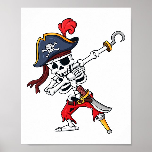 Poster Halloween Dabbing Pirate Skeleton Diversão Dab Boy (Frente)