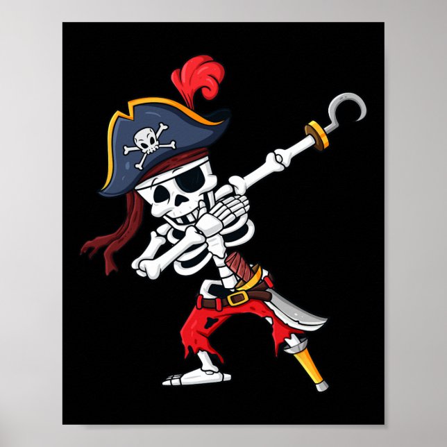 Poster Halloween Dabbing Pirate Skeleton Diversão Dab Boy (Frente)