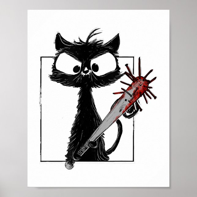 Poster Halloween de Beisebol Gato Negro (Frente)