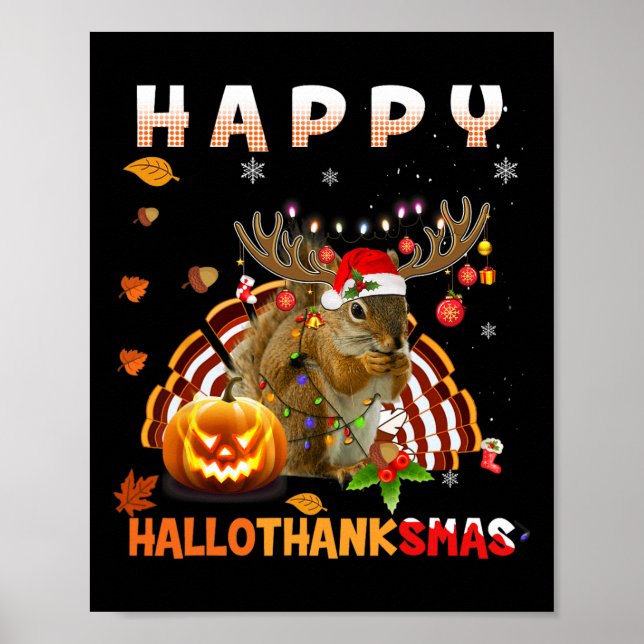 Poster Halloween De Esquilo E Feliz Natal Hallo (Frente)