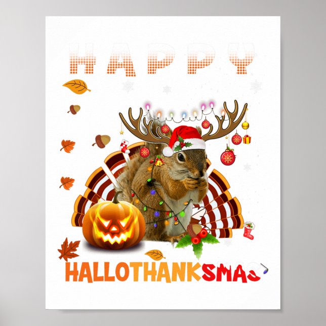 Poster Halloween De Esquilo E Feliz Natal Hallo (Frente)