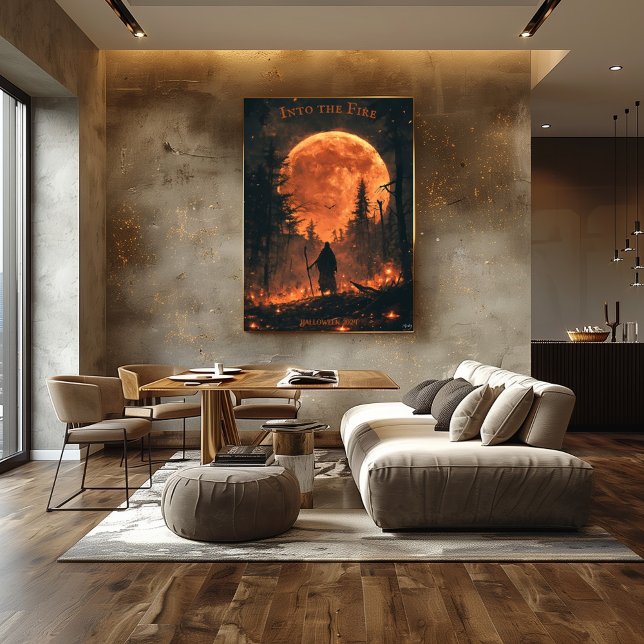 Poster Halloween de fachada - Lua cheia e Floresta de inc (Criador carregado)