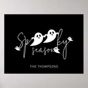 Poster Halloween De Fantasmas Brancos E Pretos Da Época S