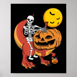 Poster Halloween Dinossaur Pumpkin T Rex Skeleton Boys To