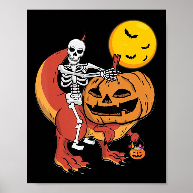 Poster Halloween Dinossaur Pumpkin T Rex Skeleton Boys To (Frente)