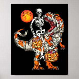Poster Halloween Dinossaur Skeleton T Rex Scary Pumpkin M