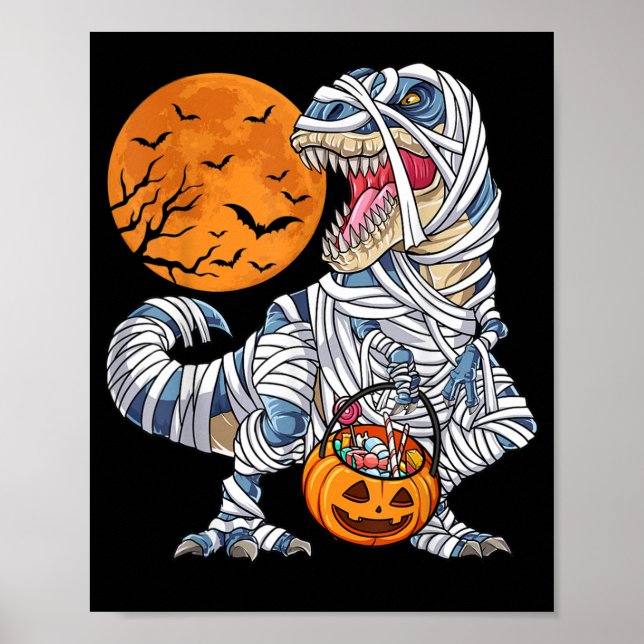 Poster Halloween Dinossaur T rex Mummy Pumpkin (Frente)