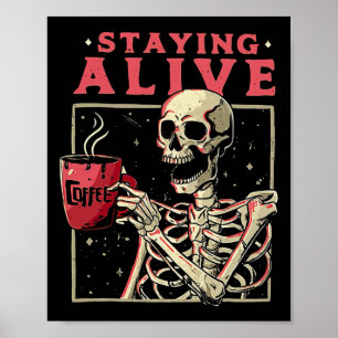 Poster Halloween Divertido Ficando Vivo Com O Esqueleto D