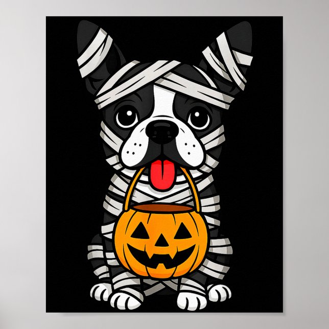 Poster Halloween Dog Boston Terrier Mummy Costume Men Wom (Frente)