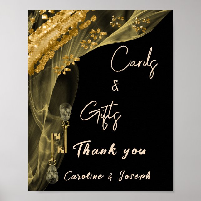Poster Halloween Dourado Skulls, Glitter Cards Presentes (Frente)