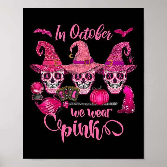 Poster Halloween Em Outubro Vestimos O Cancer Da Mama Awa (Frente)