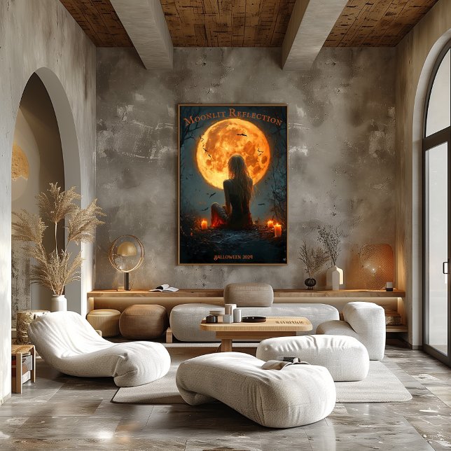 Poster Halloween Encantado com Lua Cheia, Velas & Morcego (Criador carregado)