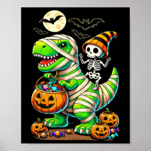 Poster Halloween Engraçado T Rex Dinossaur Mummy Boys Tri