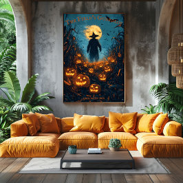 Poster Halloween espantalho com Jack-O-Lanternas brilhant