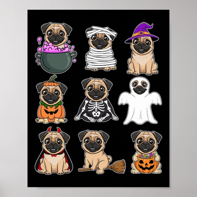 Poster Halloween Figurume Spooky Ghost Pumpkin Pug Hallow (Frente)