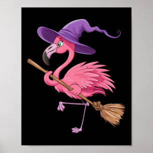 Poster Halloween Flamingo Witch Hats Assustadora Costumes