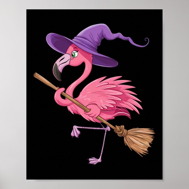 Poster Halloween Flamingo Witch Hats Assustadora Costumes (Frente)