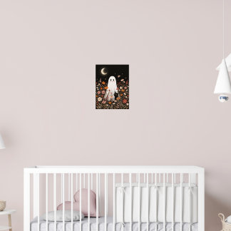 Poster Halloween Floral Fantasma Gato Preto Cottagecore
