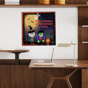 Poster Halloween Fofo Arrepiante Gato Esqueleto Personali