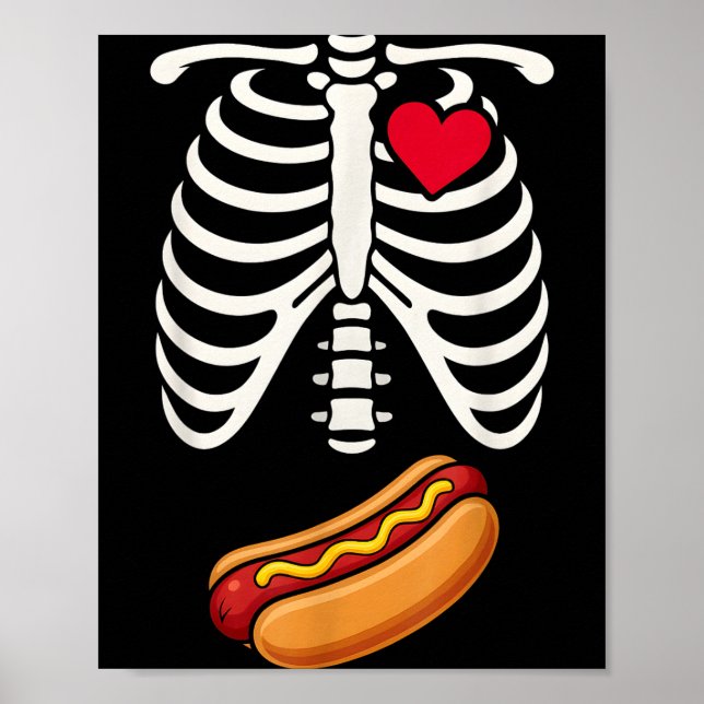 Poster Halloween Funny Skeleton Ribcage Hotdog Food Lover (Frente)