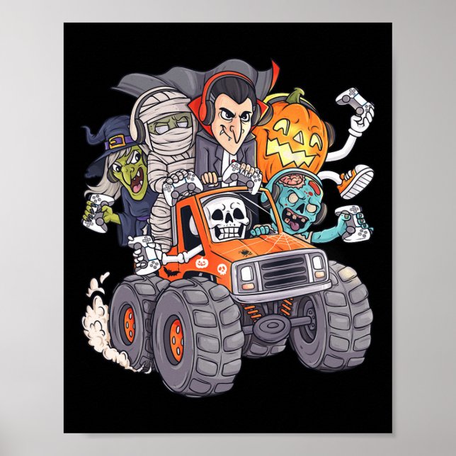 Poster Halloween Gamer Skeleton Zombie Monster Truck Boys (Frente)