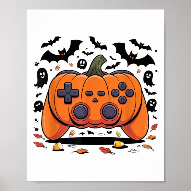 Poster Halloween Gaming Pumpkin Controller Spooky Video G (Frente)