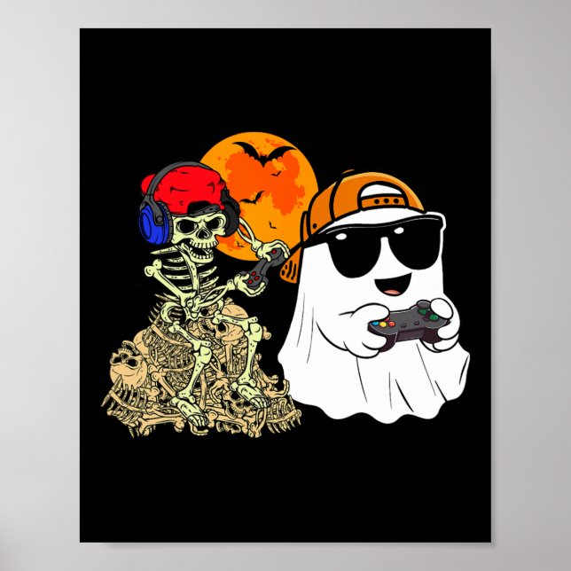 Poster Halloween Ghost Boys Crianças jogando esqueleto as (Frente)