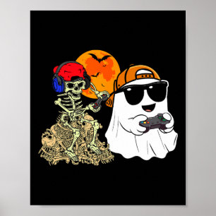 Poster Halloween Ghost Boys Crianças jogando esqueleto as
