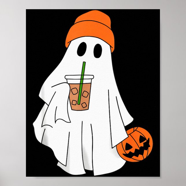Poster Halloween Ghost Drinking Coffee Ghost Ice Coffee M (Frente)